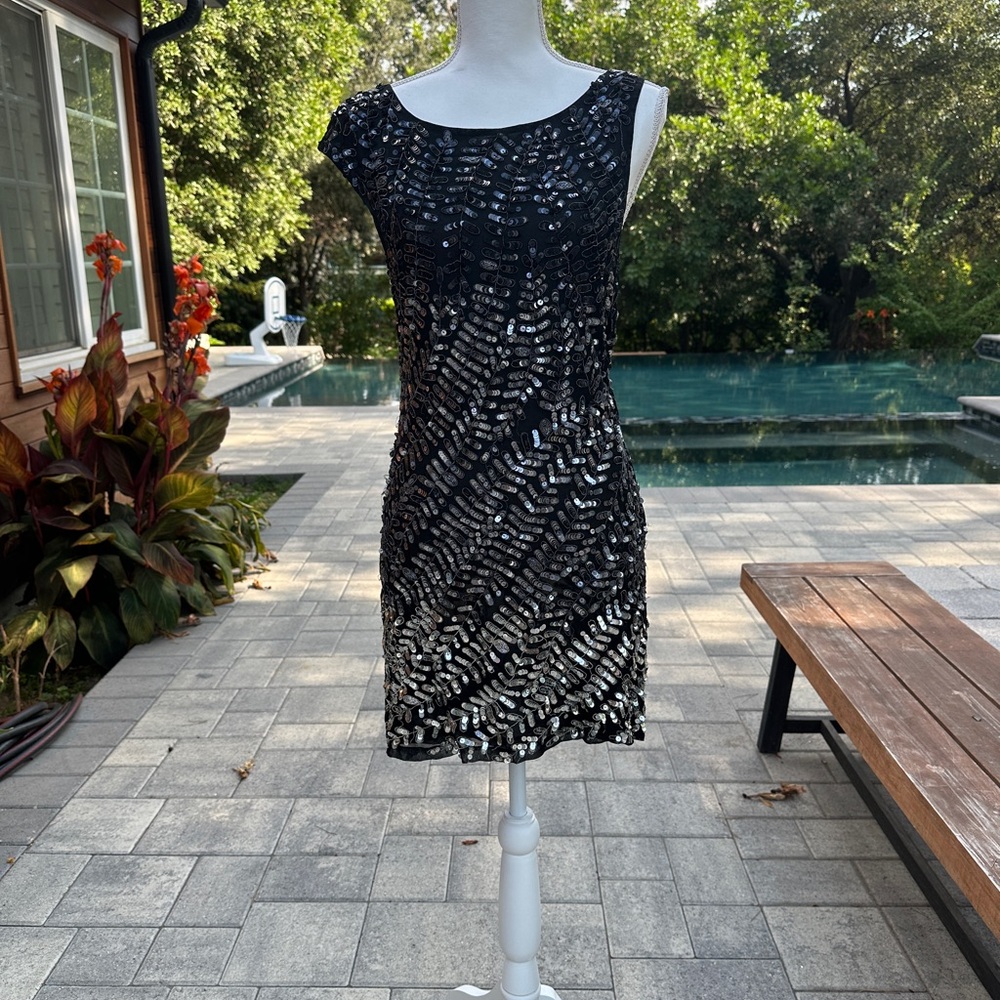 Alice + Olivia Black Sequin Sheath Mini Dress - Picture 1 of 5